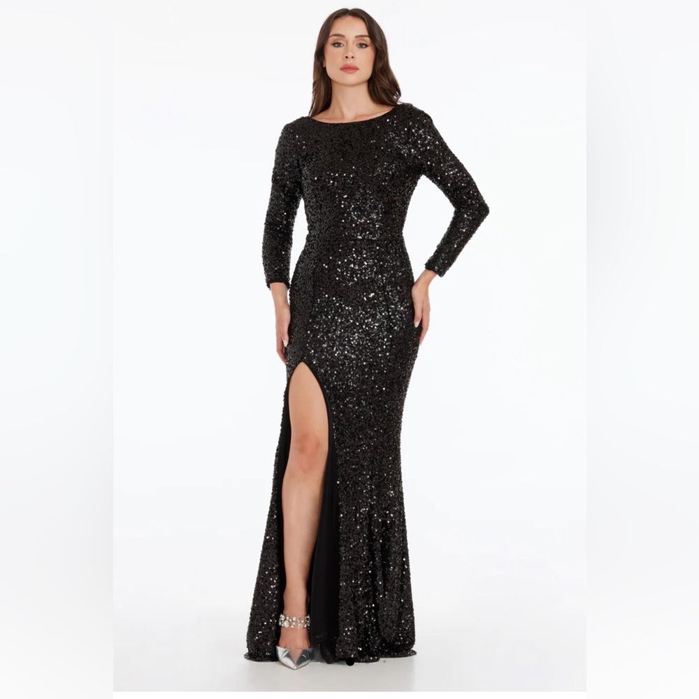 Dress the Population Janette Black Sequin Long Sleeve Gown NWTs